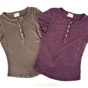 Joyfolie‎ Mia Joy Womens XS Henley Top LOT Short Sleeve Brown Purple Tees NICE